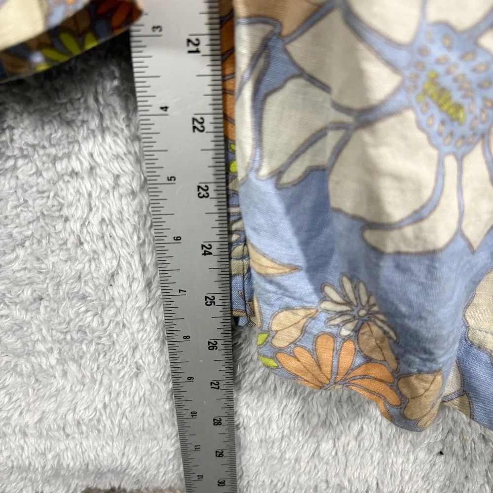 Current Air Floral Print Linen Blend Utility‎ Jumpsuit Size M Blue Yellow Belt